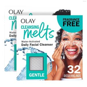 imageOlay Face Wash Gentle Cleansing Melts FragranceFree Daily Use Cleanser For All Skin Types Travel Size WaterActivated to Clean Tone and Refresh 64ct 2 Pack x 32ct