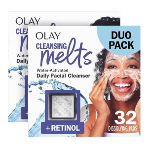 imageOlay Face Wash Retinol Cleansing Melts FragranceFree Daily Use Gentle Cleanser For All Skin Types Travel Size WaterActivated to Clean Tone and Refresh 64ct 2 Pack x 32ctRetinol