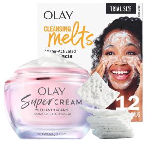 imageOlay Super Cream with Sunscreen SPF 30 Lightweight Face Moisturizer with Sun Protection 5in1 Skin Care Benefits 17 oz ampamp Trial Size Vitamin C Cleansing Melts WaterActivated Face Wash 12 ct2 Count
