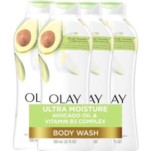 imageOlay Ultra Moisture Body Wash for Women Deeply Nourishes Vitamin B3 Complex Clinically Proven Avocado Oil Scent 22 Fl Oz Pack of 4