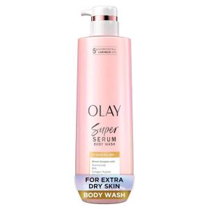 imageOlay Super Serum Body Wash for Normal Skin 24hr Long Lasting Rich Hydration 5 Ingredient Complex for Bright Even Firm amp Luminous Skin with Collagen Peptide BHA Vitamin C 20 fl ozExtra Dry