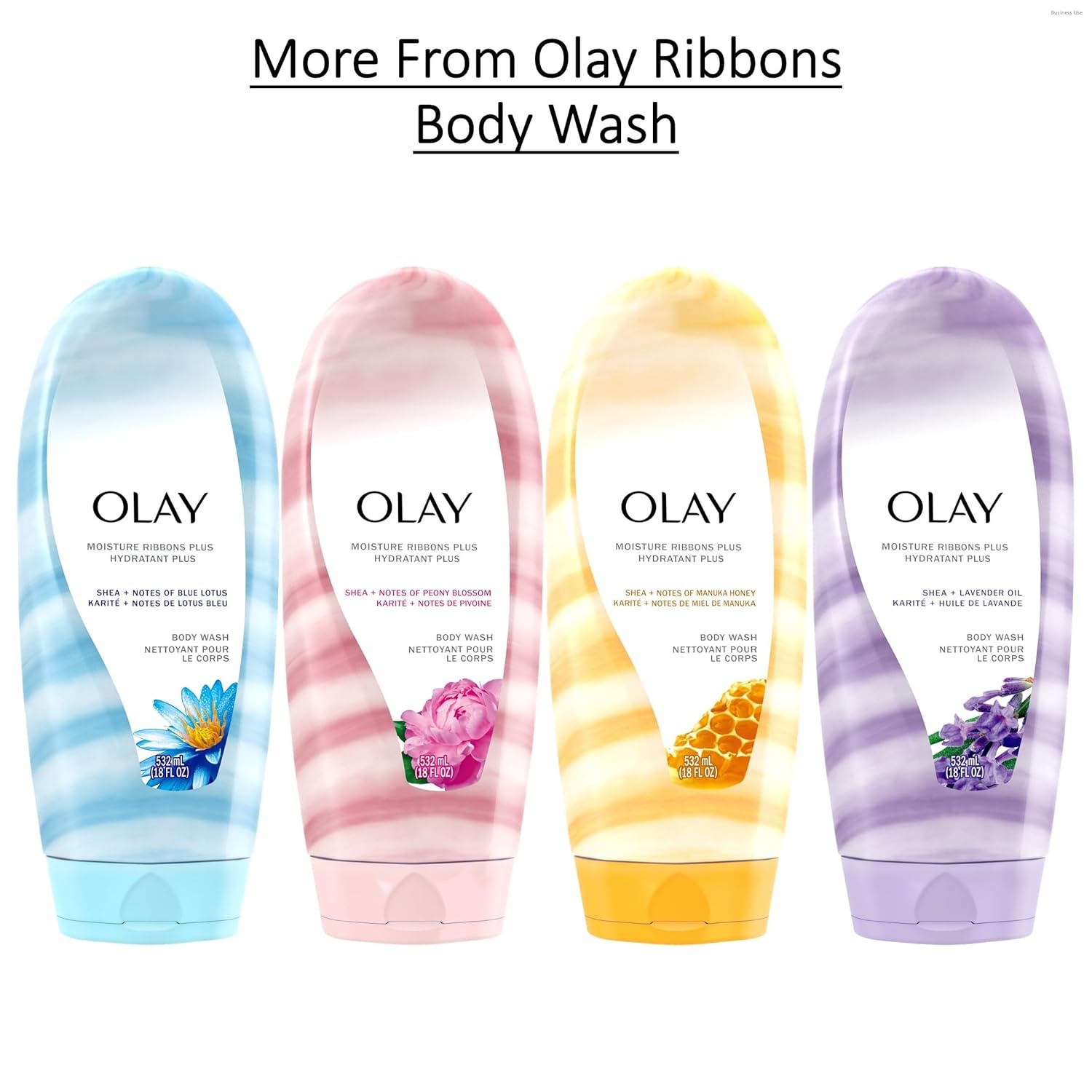 image:imageOlay Body Wash for Women Moisture Ribbons Plus Deep Conditioning amp Moisturizing Formula Long Lasting Smooth Soft Skin For All Skin Types Shea Butter amp Manuka Honey Scent 18 fl oz Pack of 4Shea Butter  Lavender Oil