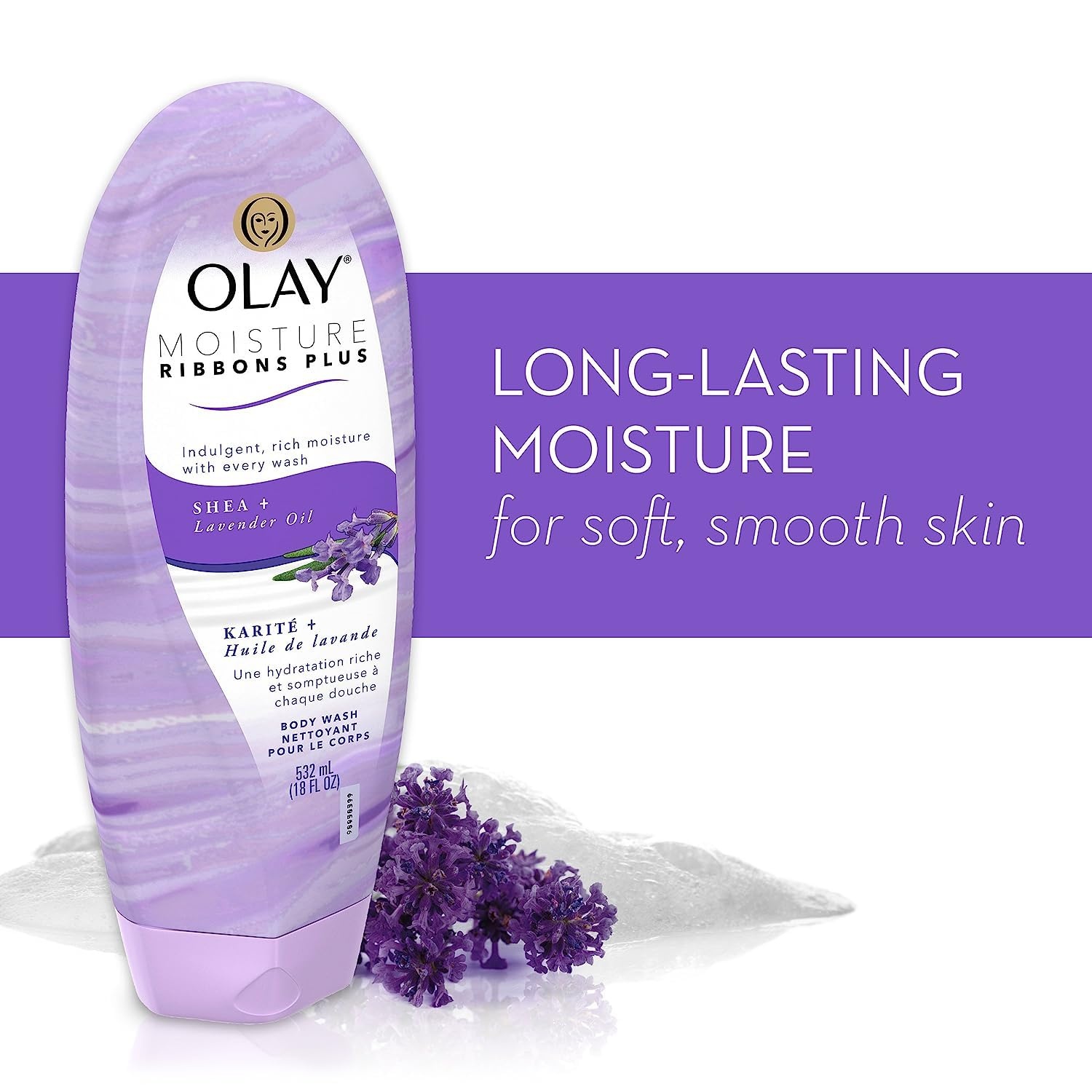 image:imageOlay Body Wash for Women Moisture Ribbons Plus Deep Conditioning amp Moisturizing Formula Long Lasting Smooth Soft Skin For All Skin Types Shea Butter amp Manuka Honey Scent 18 fl oz Pack of 4Shea Butter  Lavender Oil